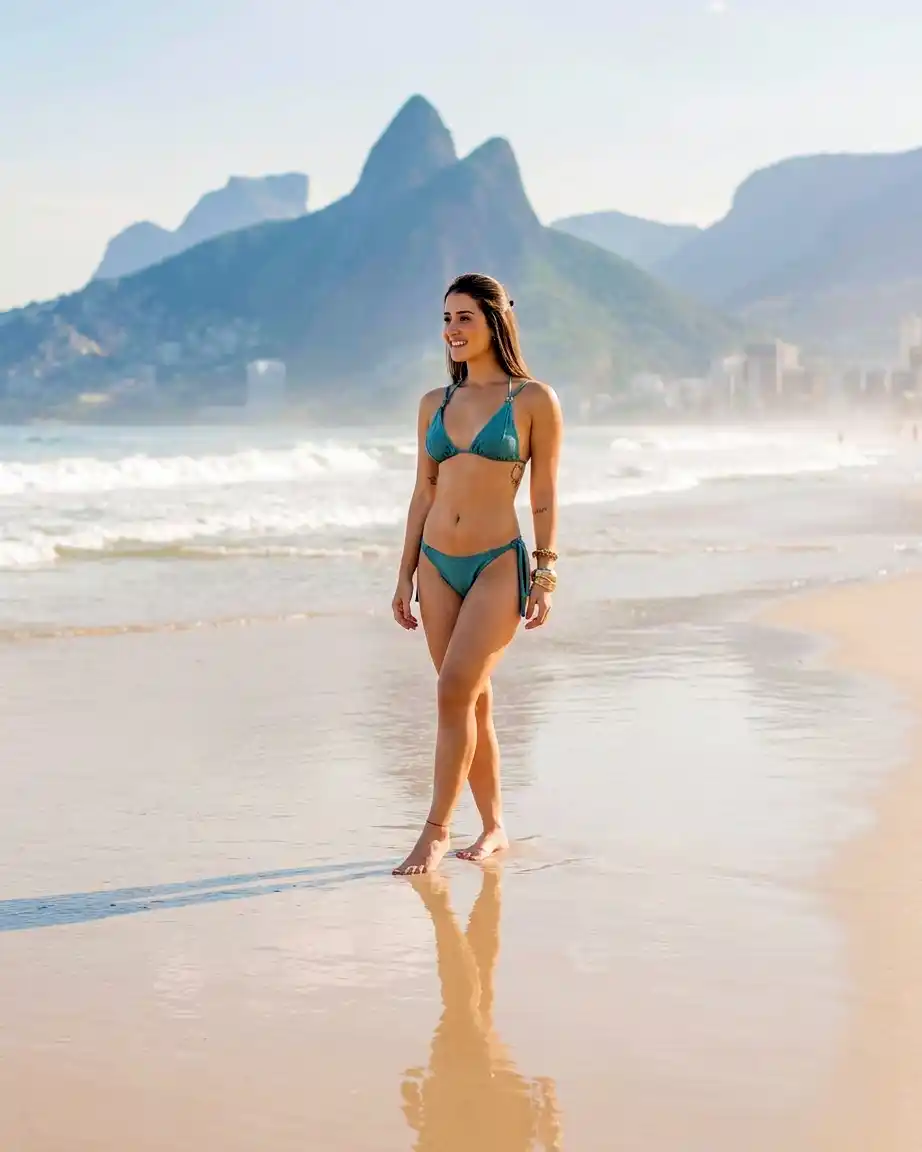 woman wearing a brazilian bikini at ipanema beach